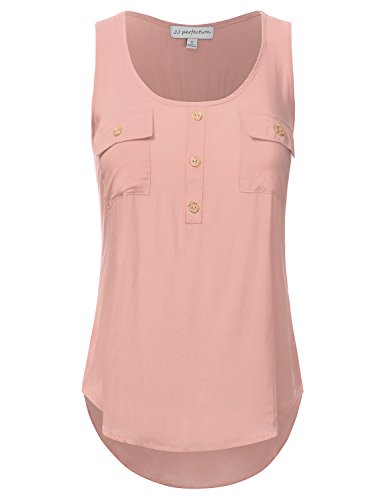 JJ Perfection Women's Solid Woven Scoop Neck Sleeveless Tunic Tank Top Blush 2XL