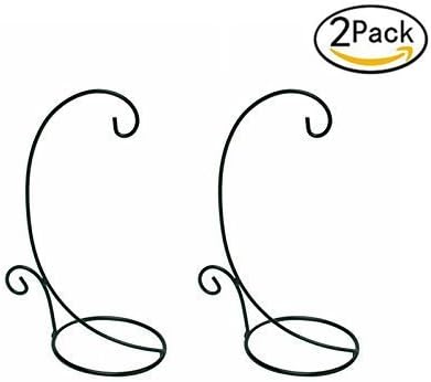 Set of 2 Black Iron Hanging Stand Rack Table Lantern Candle Glass Globe Gift Ornament Holder Candlestick for Home Wedding Decoration (Small 10" Tall)