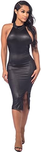 Sedrinuo Women's Pu Leather Sleeveless Bodycon Backless Party Bandage Dresses