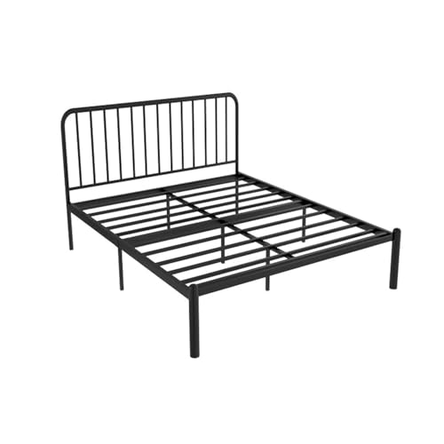 SKY-TOUCH Classic Metal Platform Single Bed Frame - Iron Art Headboard & Footboard, Under Bed Storage, Heavy Duty Iron Metal Platform Bed Frame, Black - 1.5m x 1.9m