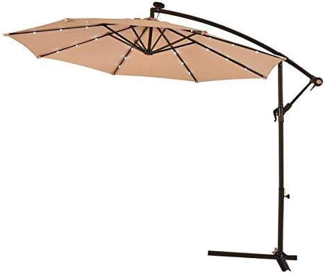 Amazon Com Tangkula 10ft Outdoor Patio Umbrella Solar Led Lighted Sun Shade Market Umbrella With Hanging Cover And Cross Base Beige Garden Outdoor