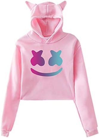 Women's Cat Ear Hoodie Sweater DJ Marshmello Hoodie Black