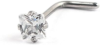 BYO 1 PCS Nose Screws Hypoallergenic 20G Stainless Steel Nose Ring Studs Square White Crystals Nose Studs L Shaped Nose Rings