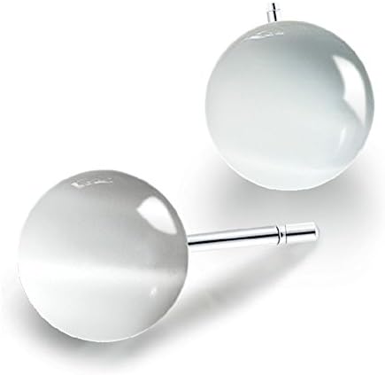 YiYi Operation Silver Plated Cat's Eyes Opal Stud Ball Earrings Bridal Engagement