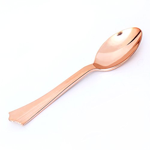 TBwisher Gold Plastic Disposable Flatware Silverware Set Disposable Tableware Cutlery - 40 Paper Napkin 40 Forks 40 Spoons and 40 Knives Combo 160 Party Supplies (Rose gold) - Thumbnail 4