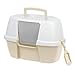 IRIS USA Corner Cat Litter Box Enclosure, Hooded Litter Box with Scoop, Large, Almond