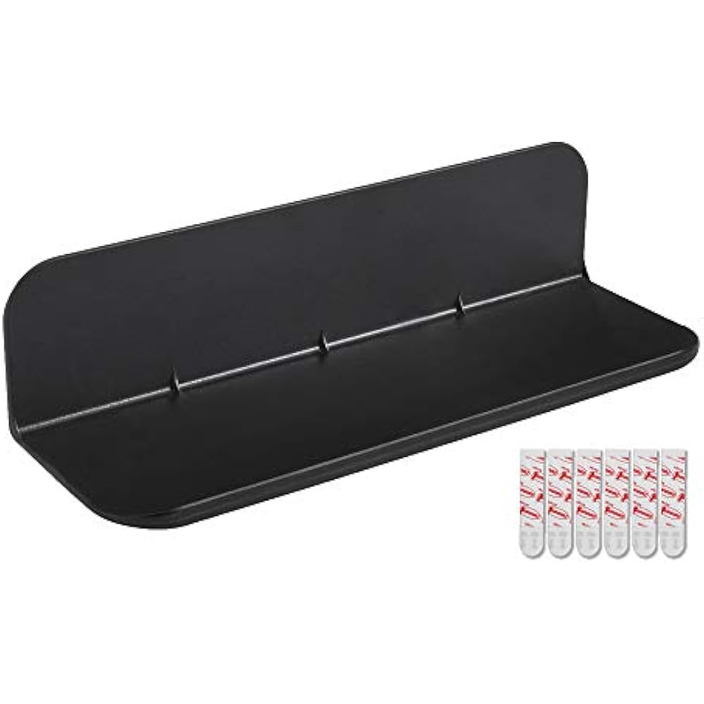 ELhook 12" Black Removable StickOn Shelf For Household Bathroom And