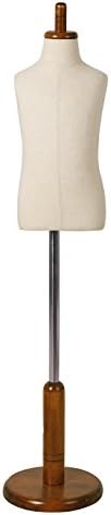 Ledrem Child Dress Form Mannequin Body Adjustable with Round Base for Clothes Display, 3-4 Years Old, Straight Pinnable Linen White UMDCM08W