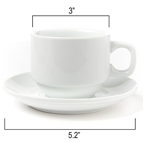 Huji Fine Porcelain 4 oz. Espresso Turkish Tea Coffee Cups and Saucers Drinkware Gift Set (4 Cups, 4 Saucers)