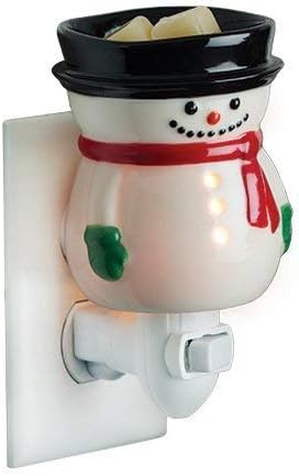 CANDLE WARMERS ETC Pluggable Fragrance Warmer- Decorative Plug-in for Warming Scented Candle Wax Melts and Tarts or Fragrance Oils, Frosty Snowman White Porcelain