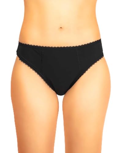 HAUTE PRESSION Tulipe Culotte menstruelle Brésilienne Noir Flux Léger pour Femme avec Dentelle Elastique à la Taille et Cuisses de Couleur Noir,Réf Tulipe T40