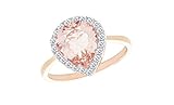 NYC Sterling Teardrop Pear Halo Cubic Zirconia Simulated Morganite Ring