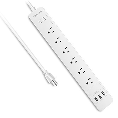 ZOOMACH 6-Outlet Surge Protector Power Strip With USB 2200 Joule 1875W /15A White-Whole UL Listed