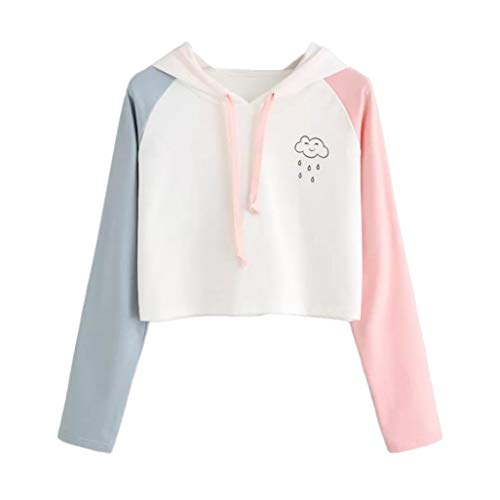 Teen Girls Women's Cropped Sweatshirts Cute Clouds Printed Crop Tops Casual Hoodies (S, White)