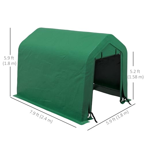 Outsunny 8'x6' Outdoor Storage Shelter with Rollup & Zipper Door, Heavy Duty Carport Shed for Motorcycle Garden Storage, Green