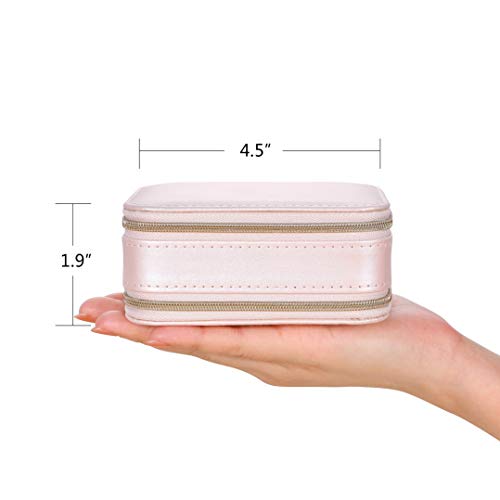 Travel Jewelry Box Mini Organizer Portable Jewelry Case Double Layer with Mirror Small Jewelry Organizers for Earring Necklace Bracelet Rings, Gifts for Girls Women, 1-Pack