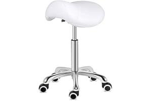 Kaleurrier Saddle Stool Rolling Swivel Height Adjustable with Wheels,Heavy Duty Stool,Ergonomic Stool Chair for Lab,Clinic,Dentist,Salon,Massage,Office and Home Kitchen (White, Without Back)