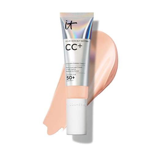 IT Cosmetics CC+ Cream SPF 50+ Full-Coverage CC Foundation, Hydrating Skincare, With Hyaluronic Acid, Niacinamide & Vitamin E for a Radiant Finish, Your Skin But Better, Shade: Fair Light, 32ml