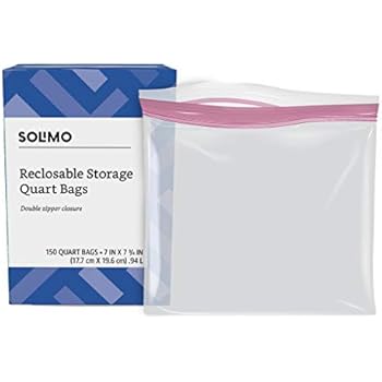 Amazon Brand - Solimo Quart Food Storage Bags, 150 Count