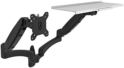 OLLO: Twin Wall Mounted Gas Spring Monitor Mount with iPad Holder, Snap-on Head, +90º/-85º Tilt, 180º Rotation, 0-18 Lbs. Each Arm, Black, Fits Most 15-27" (WA-2XK)