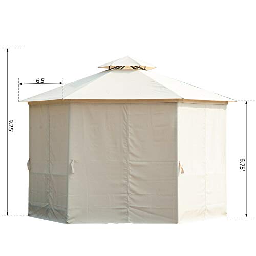 AyaMastro 9.25'H Black/Beige 2Tier Gazebo Canopy Outdoor Shelter Tent w/Zippered Curtain with Ebook