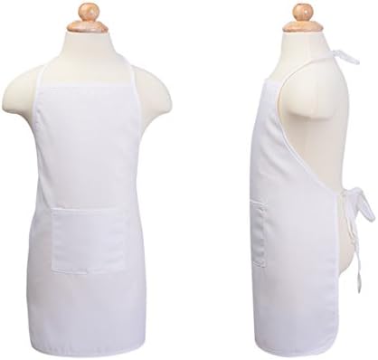 6 Pcs White Kids Apron for Kitchen Cooking, Baking and Gardening, Community Event, Crafts &amp; Art Painting Activity, Party Favors, Fits Children in 35"-51"(90cm-130cm)