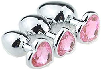 Heart Shaped 3D Acrylic Beginner 3 Piece Super Premium Stainless Steel Plug Anales Gold Plated Diamond Jewelry (Pink Gems)