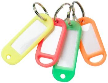 Merriway BH01824 (48 Pcs) Assorted Fluorescent Neon Key Ring Tags with Labels - 12 Each Green, Pink, Orange and Yellow