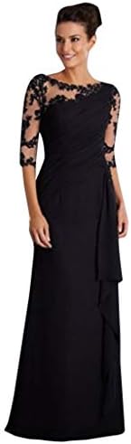 Lace Stitching Dress, Women Lace Long Formal Mid Sleeve Dresses Cocktail Prom Gowns Maxi Dress Chiffon