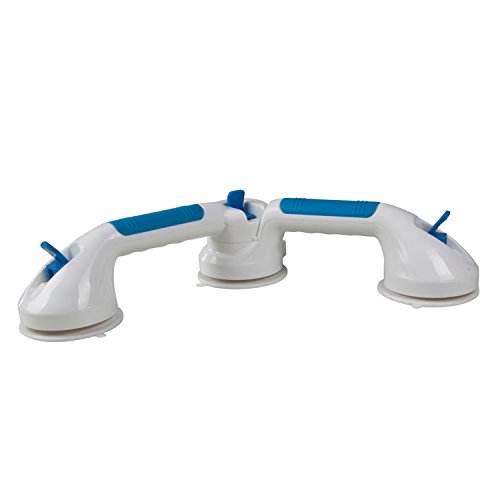 PCP Multi-Positional 180° Suction Grip Bathtub & Shower Handle with Color Lock Indicators, White, Blue/White
