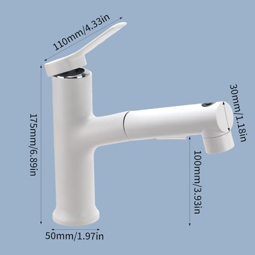 VirtuGro 3-Mode Pull-Out Shower Faucet Bathroom Sink Mixer Tap Single Lever Hot and Cold Mixer Tap Aerator Shower for White Sink