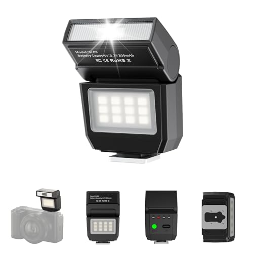 ULANZI SL03 Camera Mini Flash Speedlite with Video Light, GN8 6500K External Flash 90° Angle Adjustable Speedlite Compatible with Sony/Canon/Fuji/Nikon DSLR, Universal Single Contact Hot Shoe Mount
