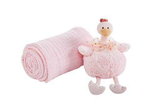 Baby Brielle 2-Piece Pink Essential Gift Set 6 Layer Thick Muslin Multifunctional Bath and Sleep Quilt 40" x 43" with Plush Toy Gift Set + Greeting Card for Newborns, for Infants and Toddlers Girl - Thumbnail 3