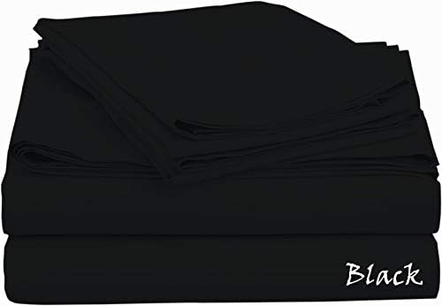 Nile Bedding Collection Luxury Hotel Bed Sheets Egyptian Cotton Sateen Solid 4 Pieces 12 Inches Deep Pocket Black Solid Queen Size