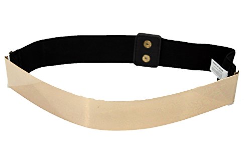 TFJ Women Fashion Belt Hip High Waist Gold Metal Plate S M Elastic Fabric Black Band