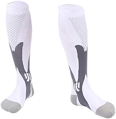 JesseBro Unisex Men Women Leg Support Stretch Magic Compression Socks Sports Running White L/XL