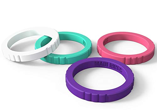 MAUI RINGS Best Woman Silicone Wedding Ring Women Stackable Silicone Rings Wedding Bands Women Create The Perfect Womens Silicone Wedding Ring Band Thin Silicone Rubber Wedding Bands 4 Pack &