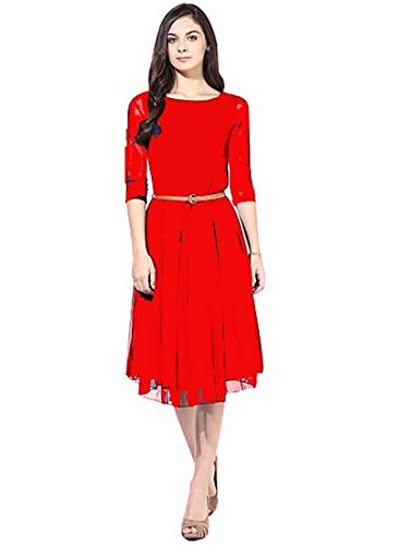 a-one fashion hub woman's letest designer georgette frock red free size gown