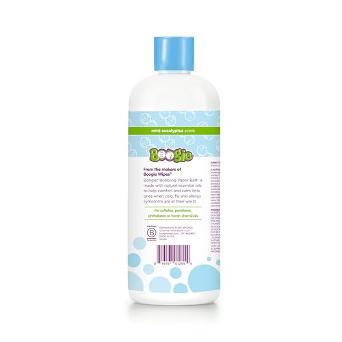 BOOGIE BUBBLING VAPOR BATH FOR KIDS – 18 FL OZ – GENTLE & CALMING BUBBLE BATH FOR KIDS – MADE WITH NATURAL ESSENTIAL OILS – MINT EUCALYPTUS SCENT – BABY BATHTIME ESSENTIALS