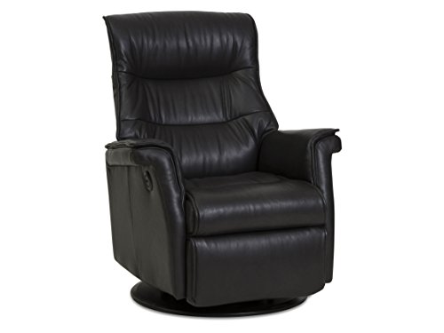 IMG Chelsea Motorized Swivel Glider Relaxer Recliner Chair by Ekornes in Compact in Savauge Anthacite Leather with USB Outlet