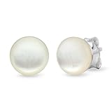 925 Sterling Silver Natural Shell Inlay Tiny Round Post Stud Earrings 7 mm - Nickel Free