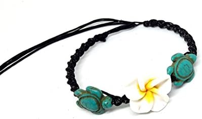 Anklet or Bracelet Turtle Turquoise Hawaiian Plumeria Flower Turtle Turquoise Hemp Bracelet
