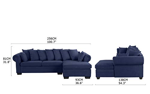 Modern Large Microfiber Sectional Sofa, L-Shape Couch with Extra Wide Chaise Lounge (Navy)