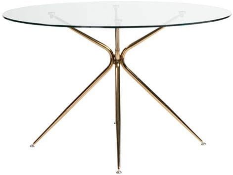 251 First Aster 48-inch Round Dining Table with Clear Tempered Glass Top and Brushed Copper Base