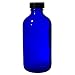 8 oz Cobalt Blue Glass Boston Round Bottle with Black Phenolic Cone Lined Caps (4 Pack)