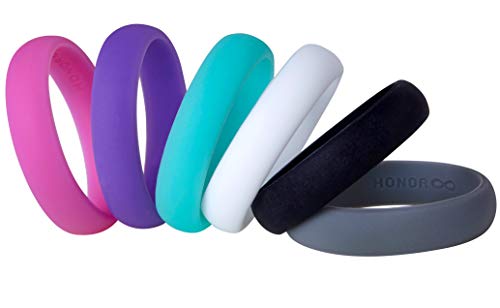 Anillo de boda de silicona para mujer de HonorGear - Paquete de 6 anillos Alianzas de boda premium Compromiso Atletas activos Ajuste cómodo