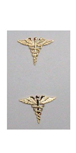 EMT EMS Physician Doctor ER Nurse RN RNP Gold Caduceus Coat Shirt Collar Pins 2