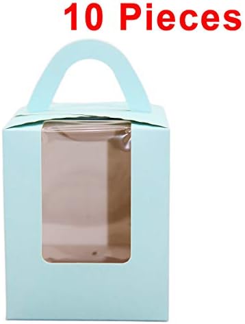 Aosheng Single Cupcake Boxes with Inserts PVC Display Window Muilti-Colors Sturdy Handle Party Favor,EASY ASSEMBLY Set 10 of Pack