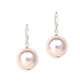 Sterling Silver Simulated Shell Pearl Drop Earrings, Pink