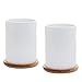MyGift 4-Inch White Ceramic Succulent Planter Pots w/Removable Bamboo Saucers, Set of 2
